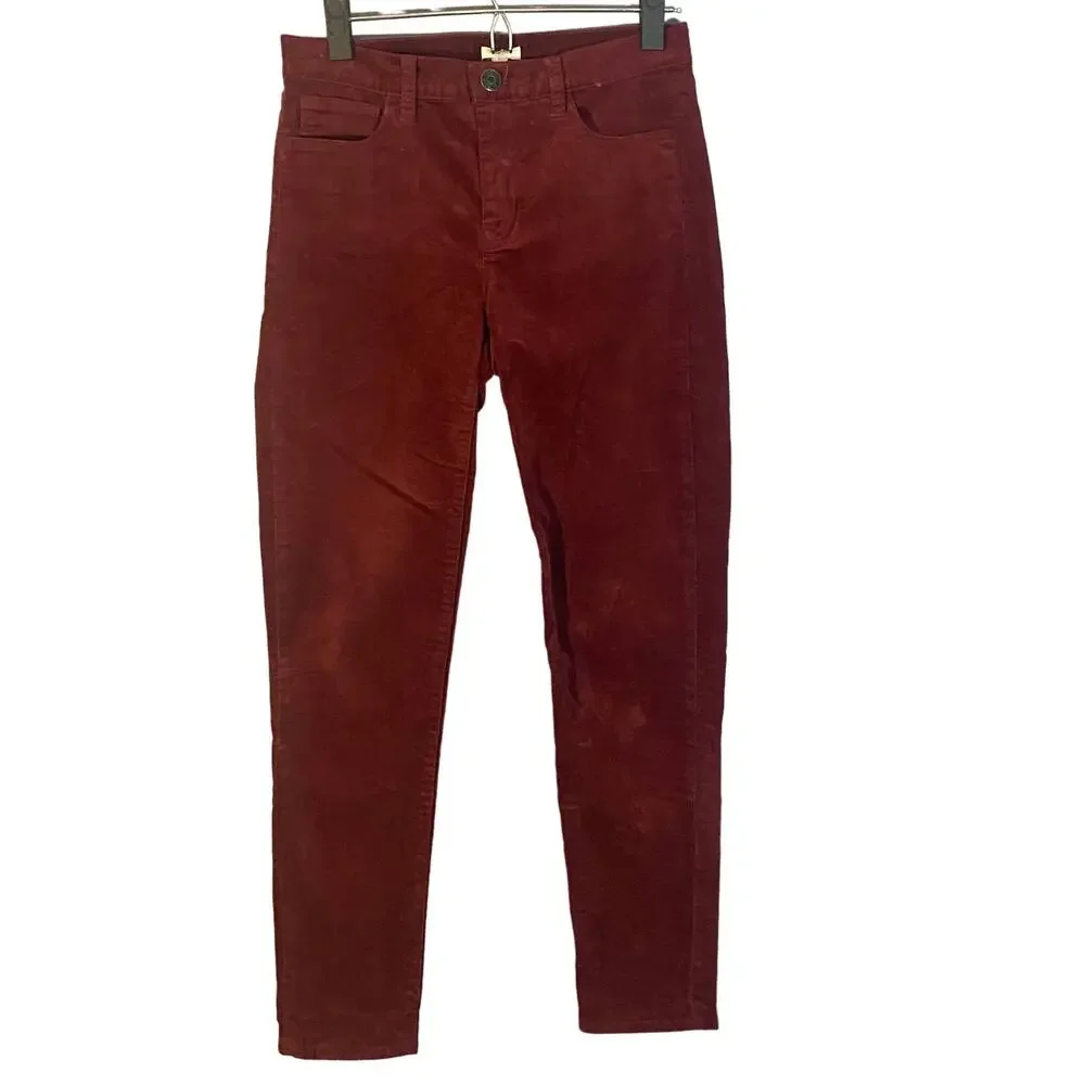 J. Crew Maroon Velvet Skinny Jeans Mid Rise Cotton Blend Women Sz 27